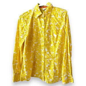 Boden Yellow White Floral 100% Cotton Button Up Blouse Size 14 EUC